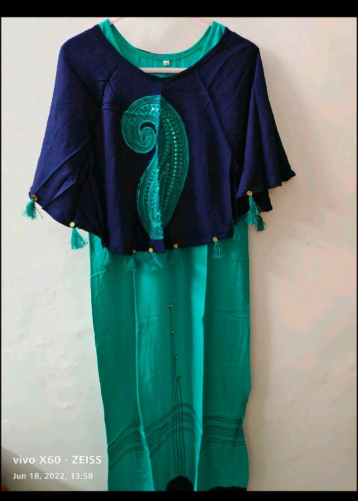 Cyan Kurti With Cape