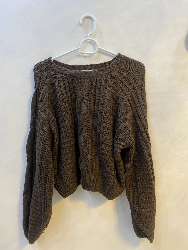 Brown Cute Crop Top For Winters