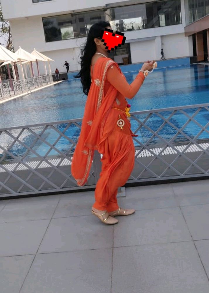 Orange Punjabi Suit In Pure Georgette