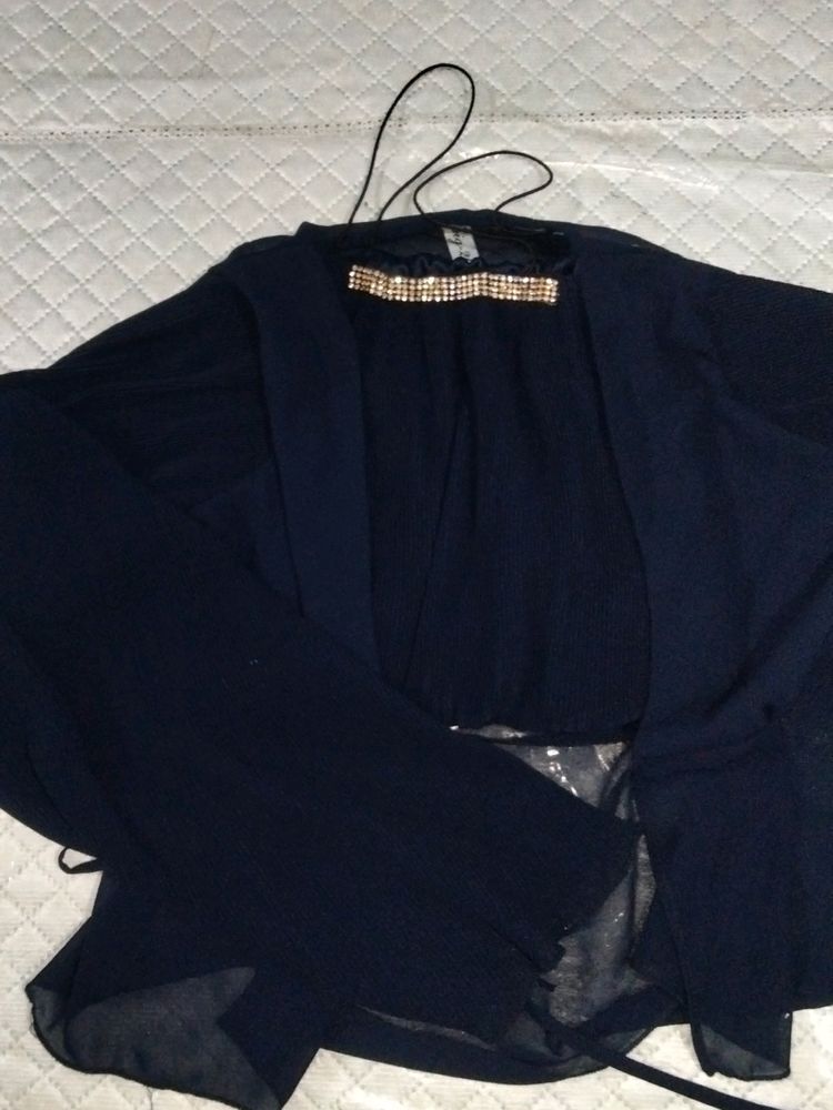 Navy Blue Top With A Beautiful Georgette Jacket ,