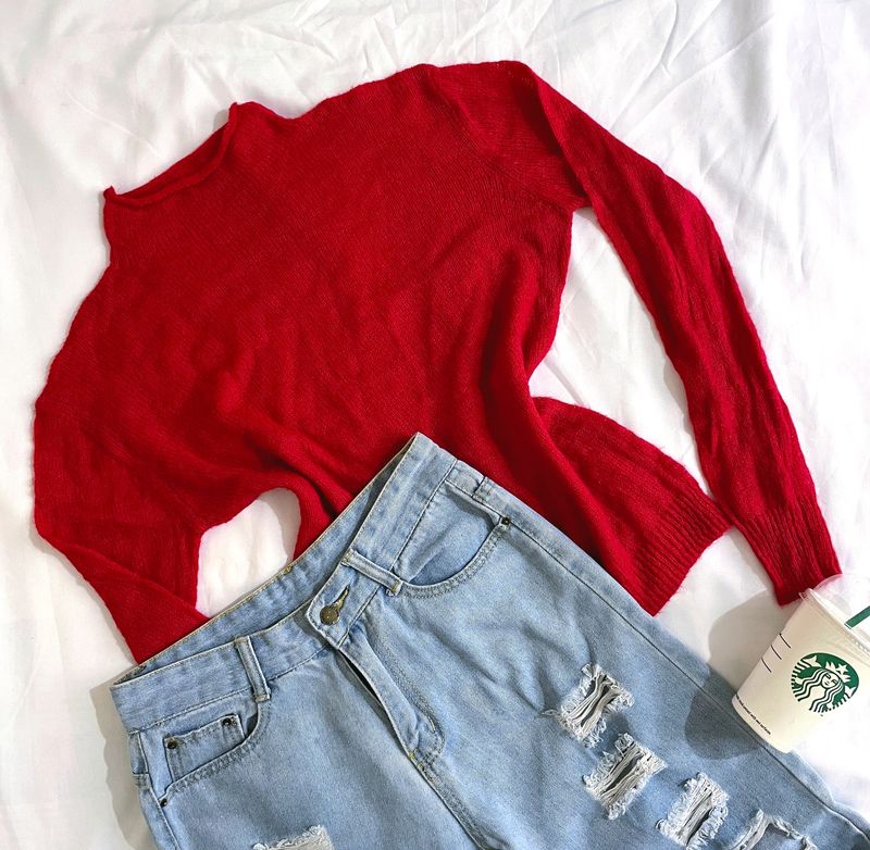 Pinterest Red Knitted Oversized Pullover Top