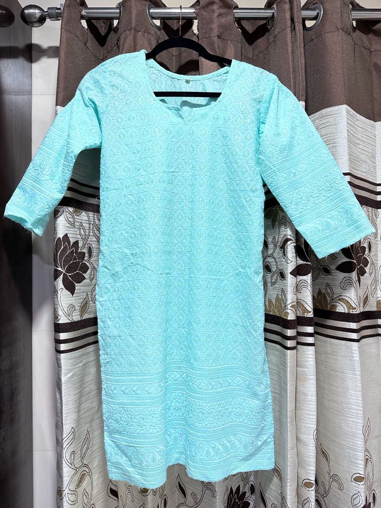 Cyan Blue Thread Work Kurta