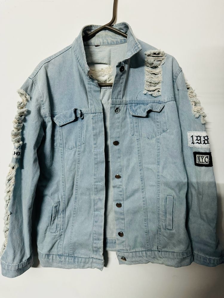 Blue Ripped Denim Jacket