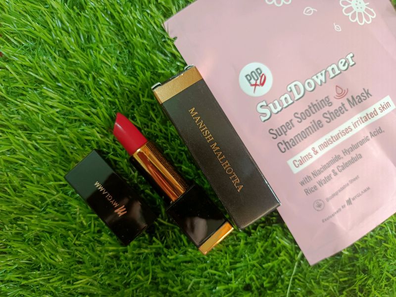 Combo Of Manish Malhotra Lipstick And Sheet Mask