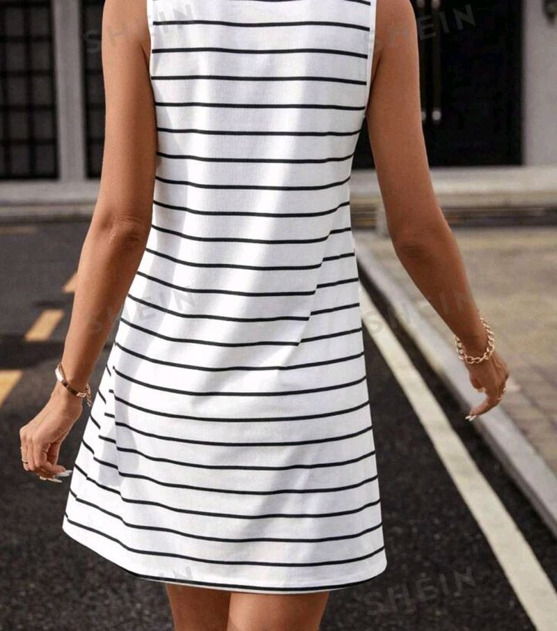 Black And White Stripes Dress For Women