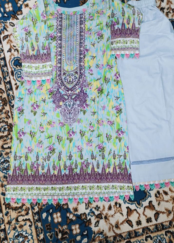 Cotton Material Pakistani Kurta Set With Dupatta