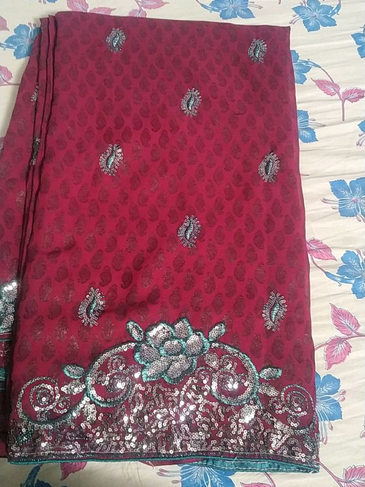 Saree, Color Brinjal, Good Saree Without Blouse