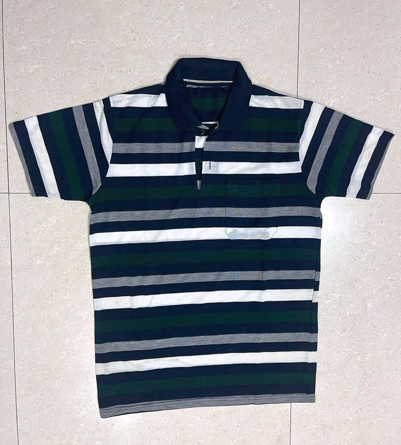 Men Striped Polo T-shirt