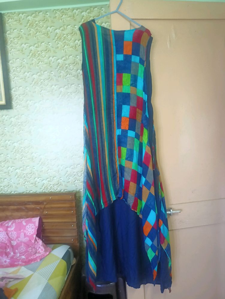 Blue Gown With Multicolour Jacket