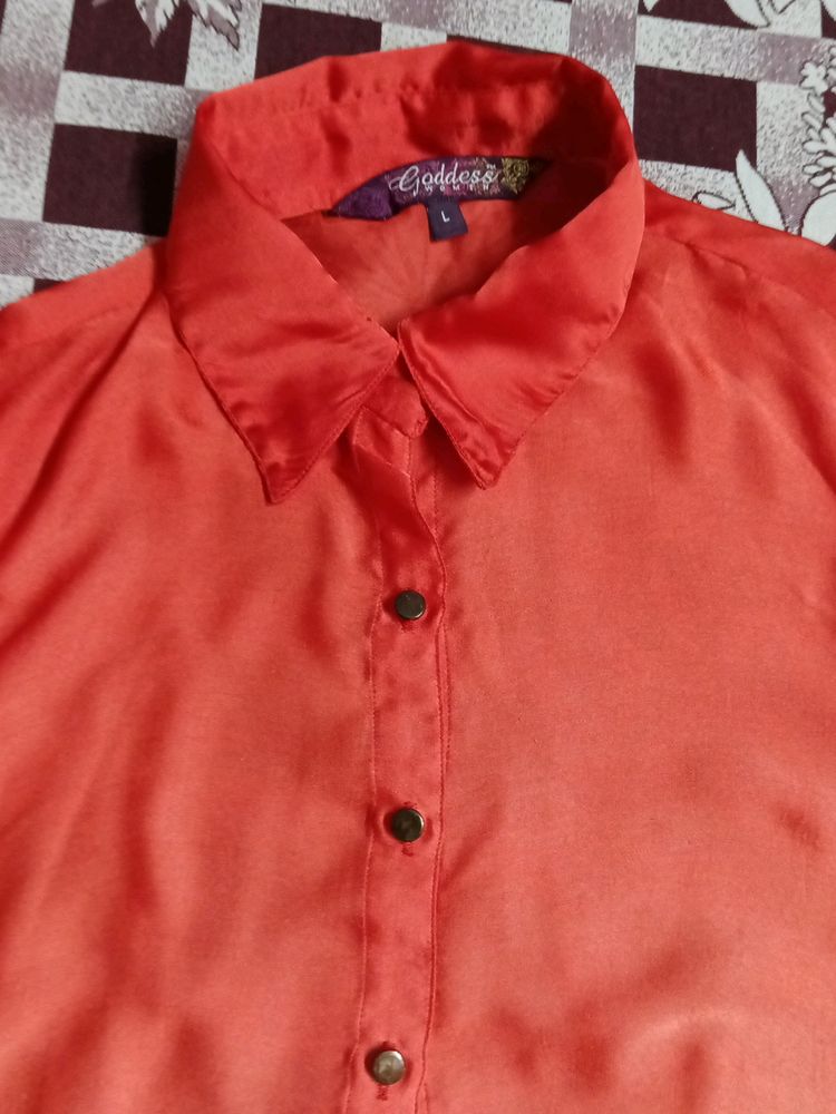 Satin Beautiful Shirt For Girls## Ornage Colour### Very Good Condotion