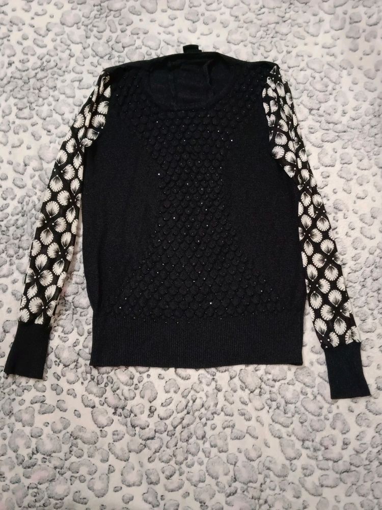 Black Full Sleeves Western Top