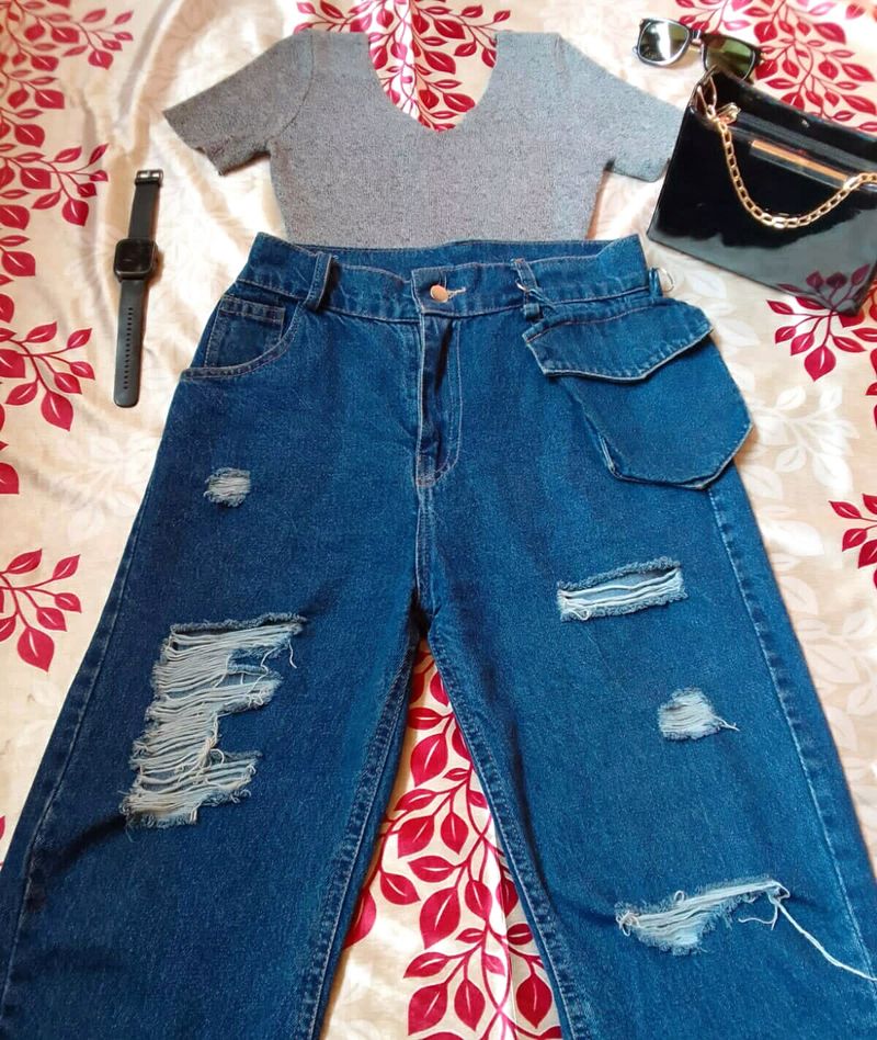 Give Offers👍/High Waist Denim With Cute side Po