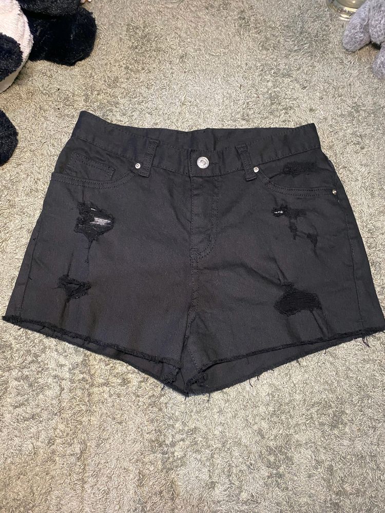 Black Torn Shorts For Her