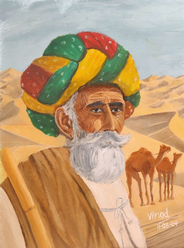 A Camel Man at Thar Desert India Painting