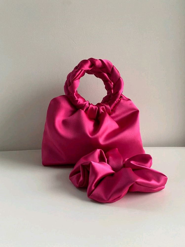 Pink satin bag |With Round Handles