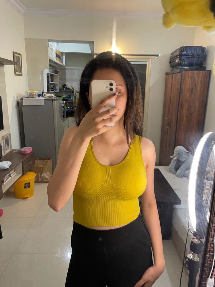 Backless Padded Mustard Crop Top