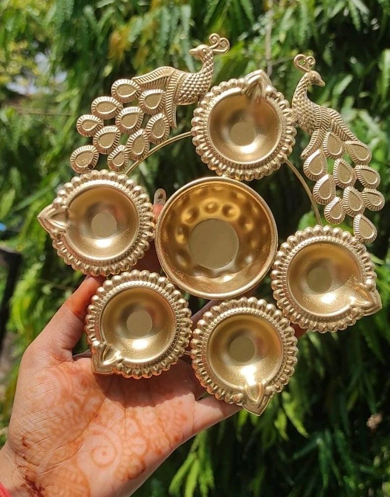 Golden Glossy Peacock Diya Tray...