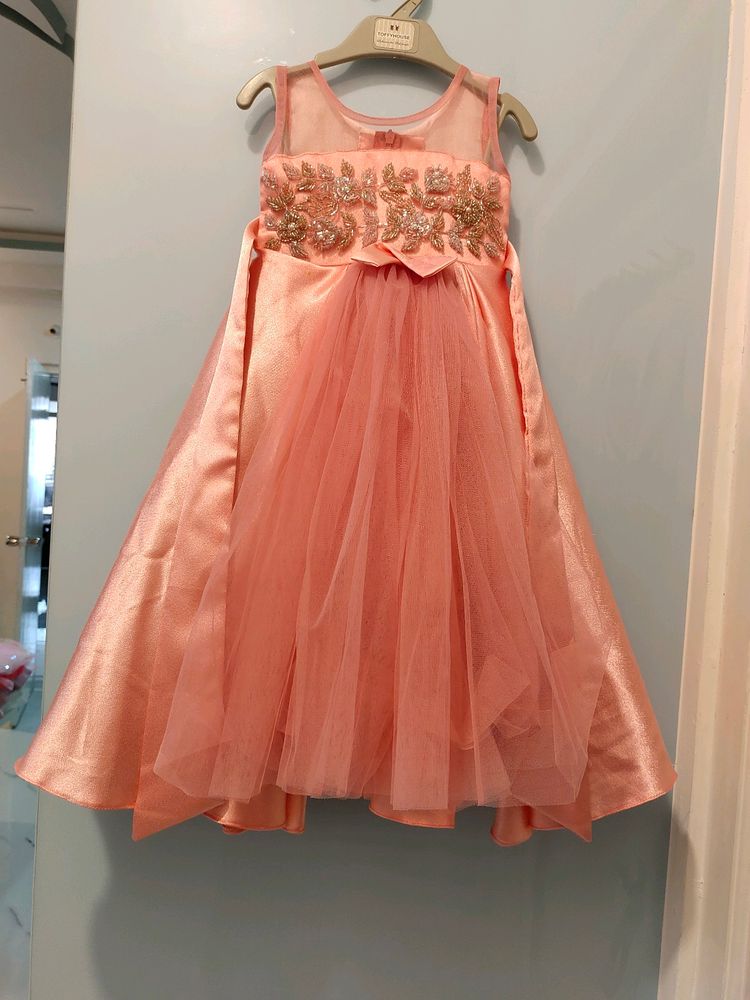 Peach Coloured Frill High Low Gown