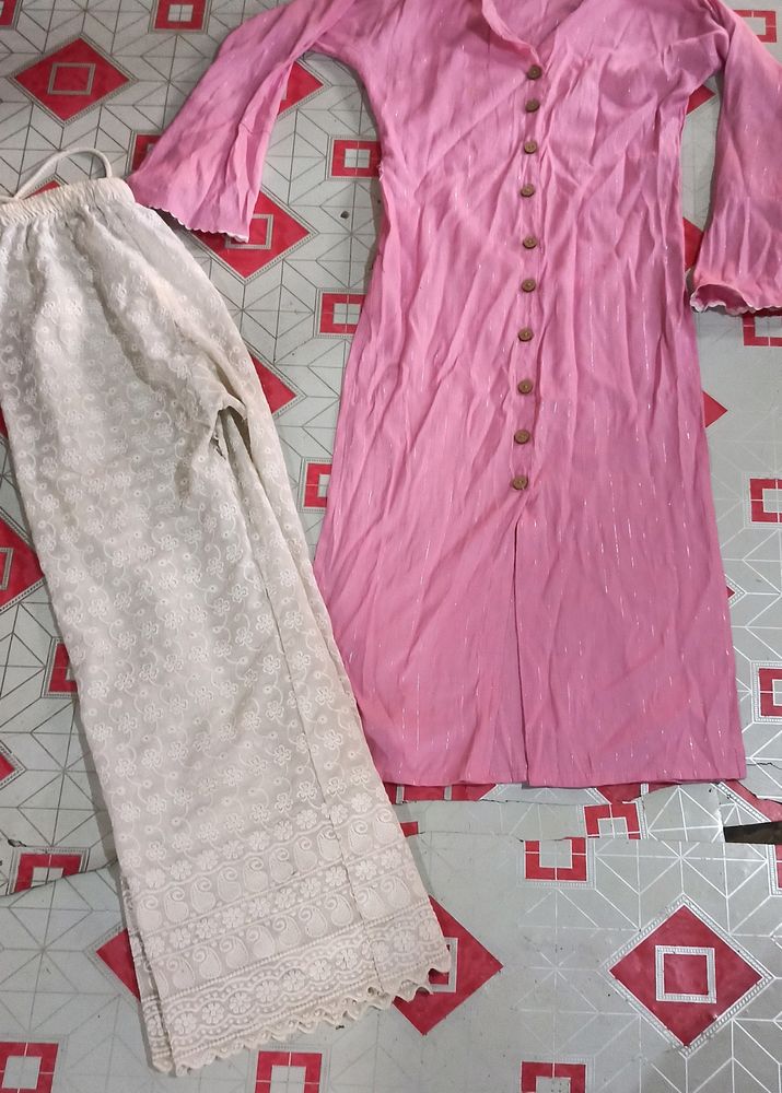 Beautiful Kurta Pant Pink Colour Size L