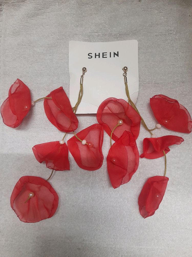 Shein Red Flower Petal Tassel Dangle Earrings 🌹