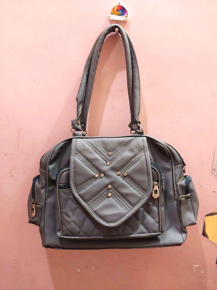 Grey Hand Bag ..used Item Look Nice