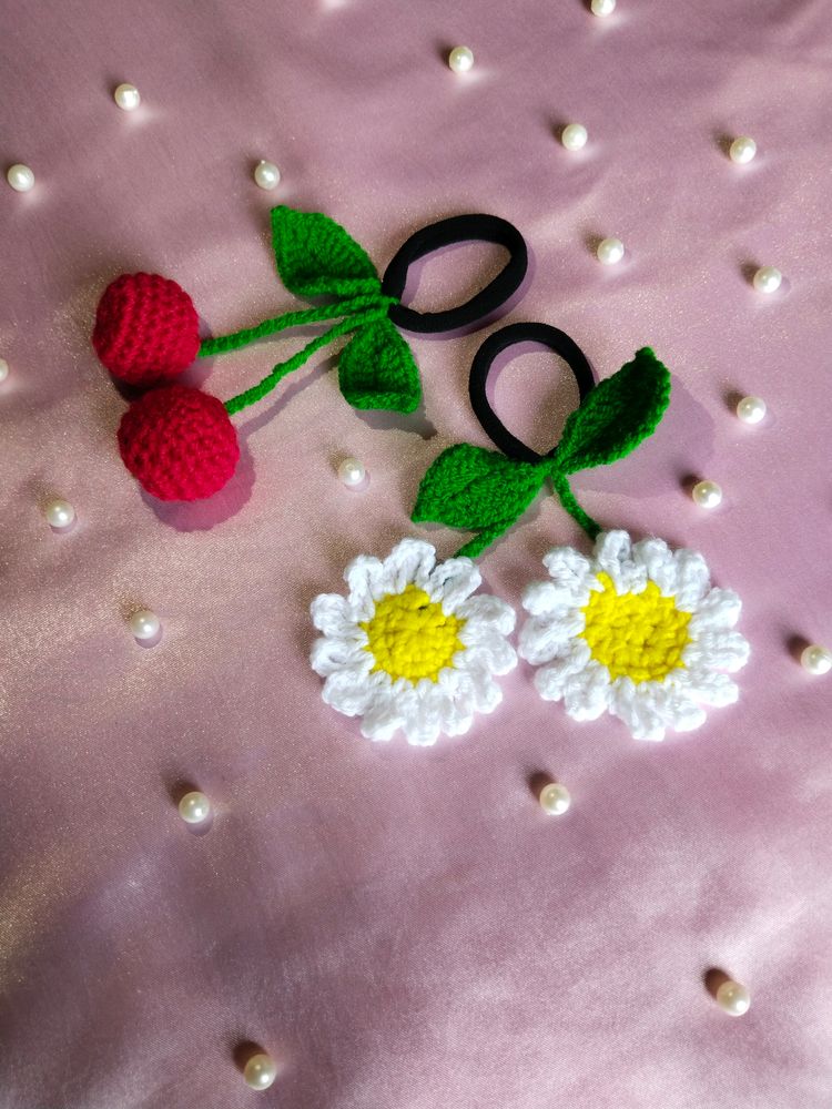 Set Of 2 Cute Daisy And Cherry Hair Ties 🍒🌼