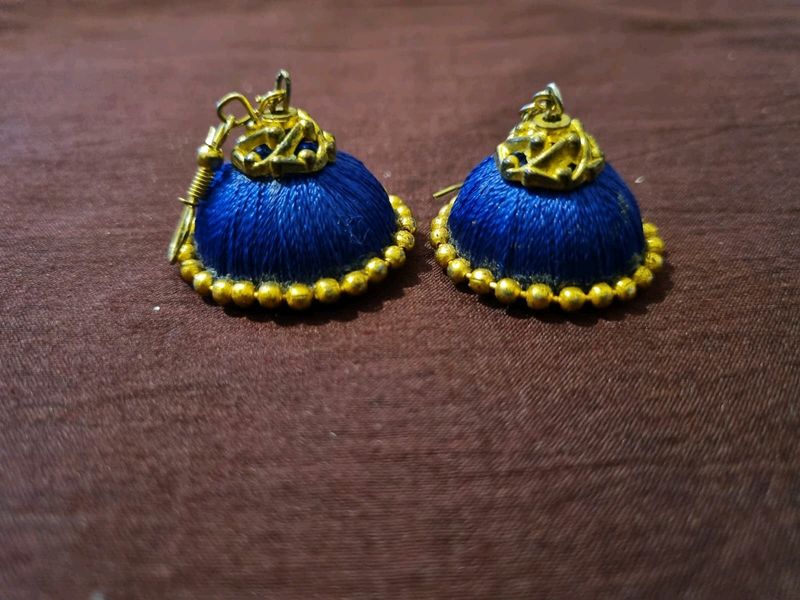 Blue Silk Thread Earings