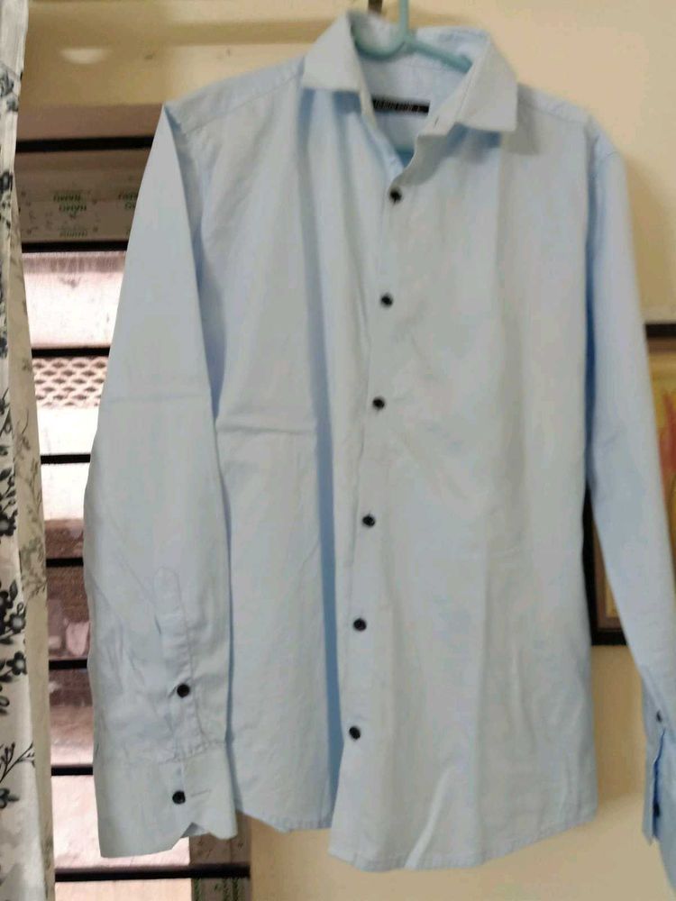 Mens Light Blue Plain Shirt Size 40