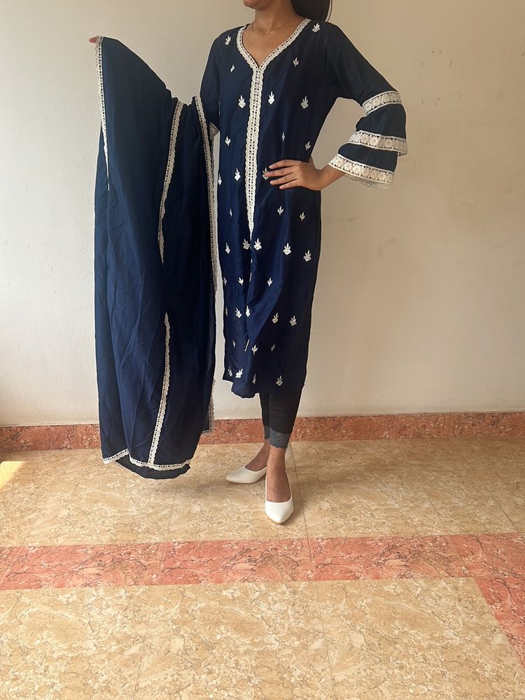 Navy Blue Kurtha & Dupatta, Size Small