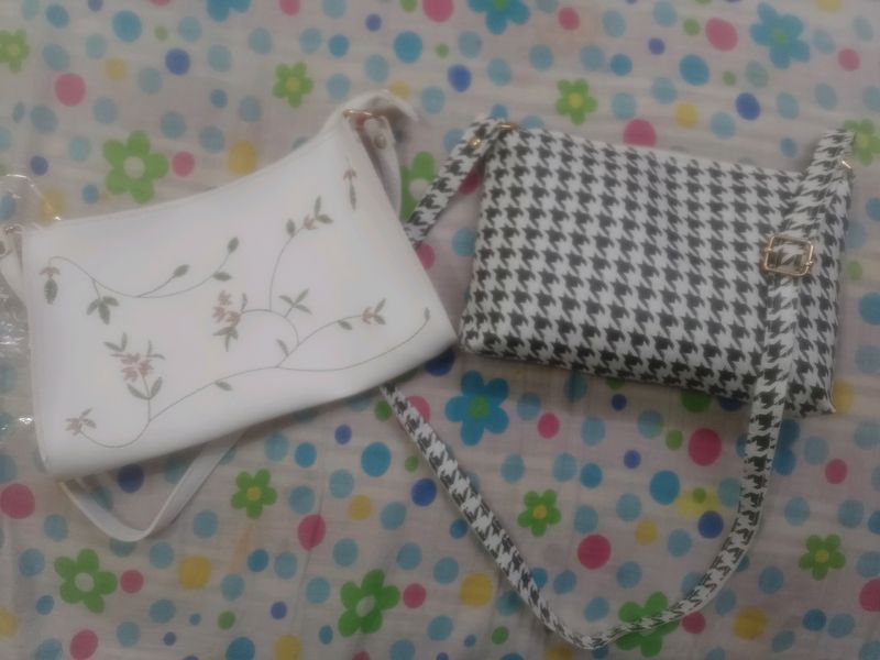 Two Embroidery White And Black Sling Bag