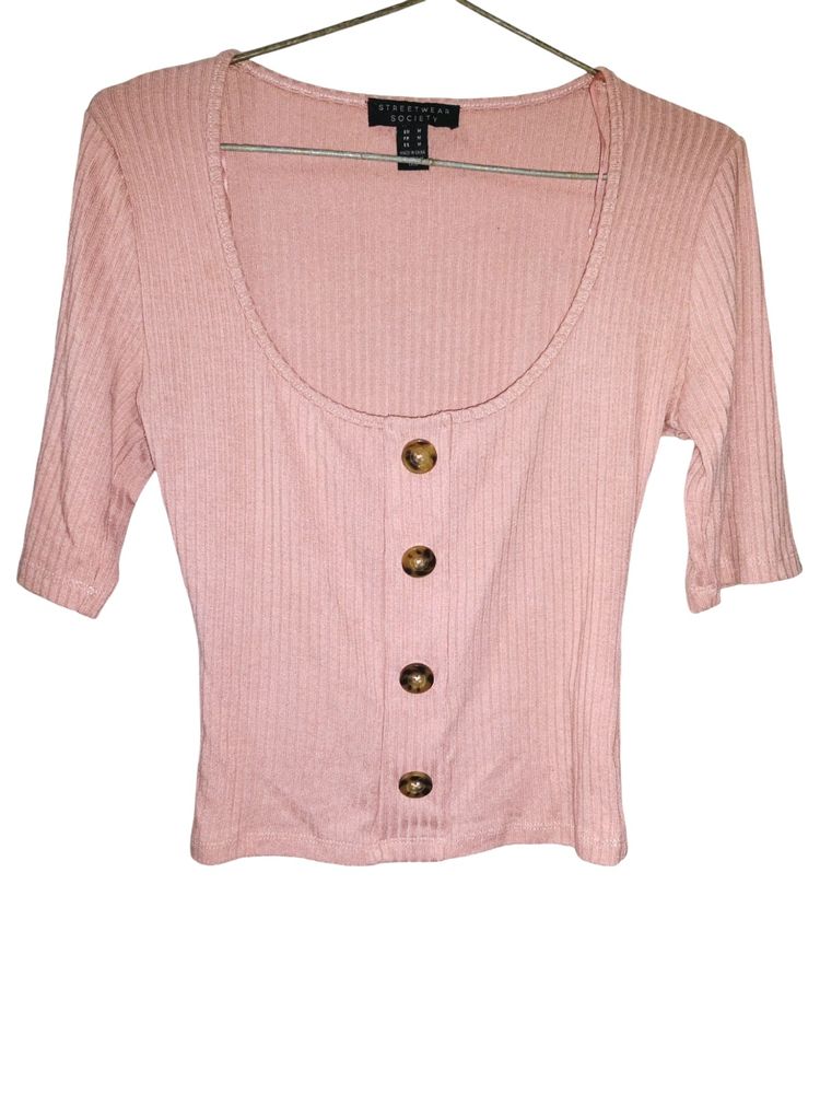 Peach Colour Fitted Casual Top