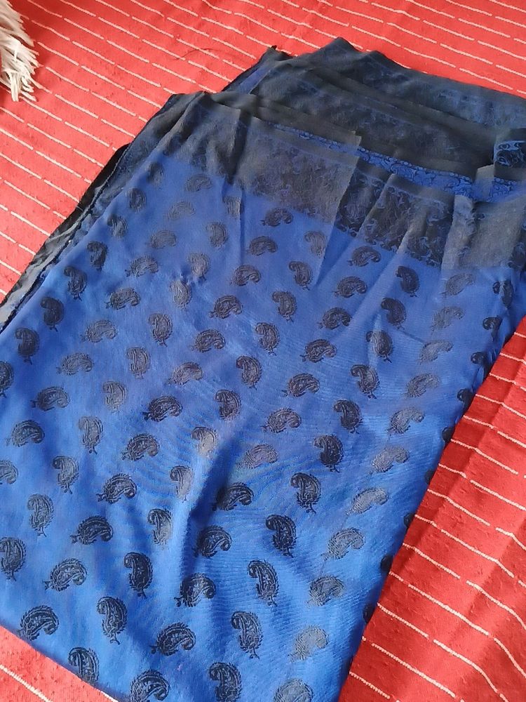 Black And Blue Silk Saree (Reversible Too)