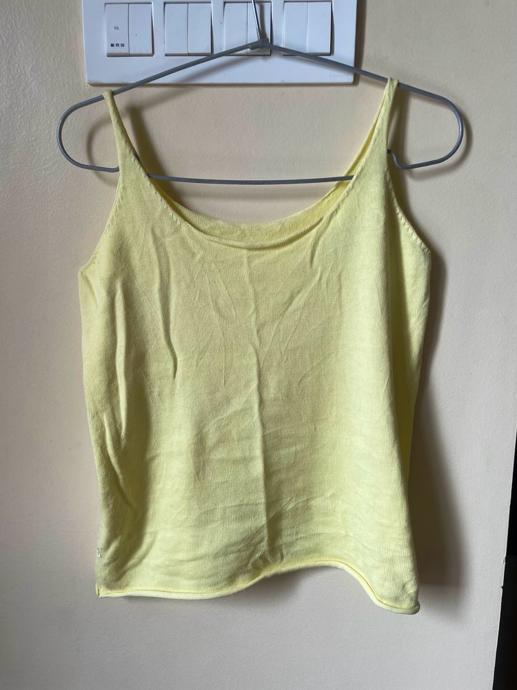 Lemon Yellow Knitted Spaghetti Top