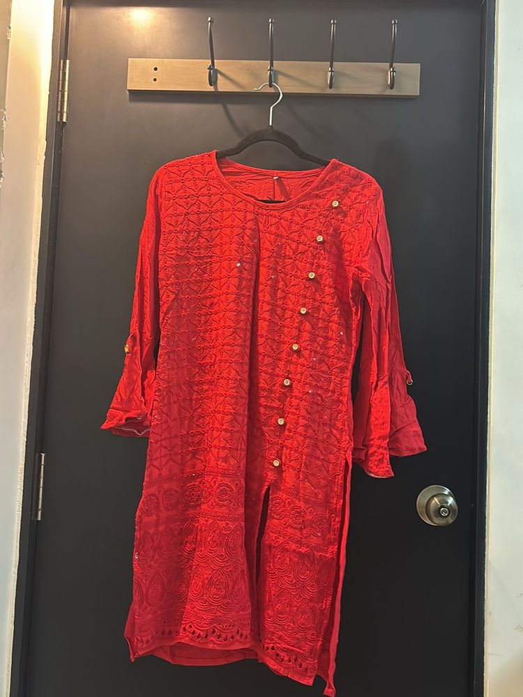 Stunning Red Kurta and Pants Set (Design)