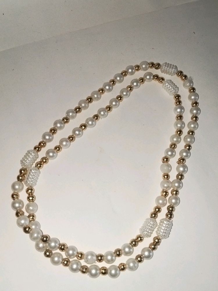 White & Golden Pearls Beautiful Chain