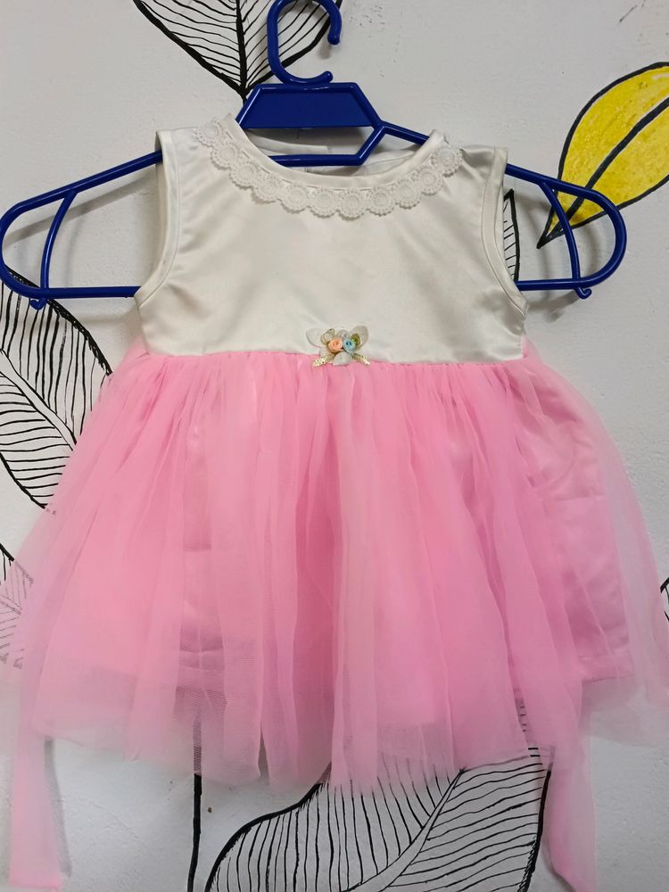 Baby Pink And White Color Frock For Newborns To 3