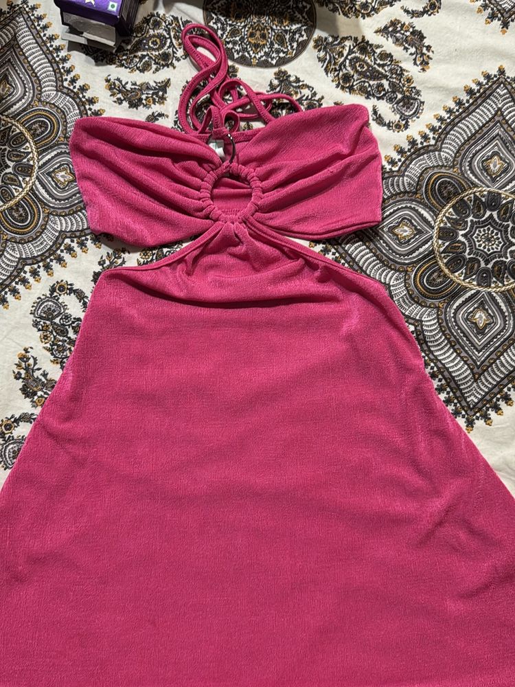 Pink Cut Out Beach Dress