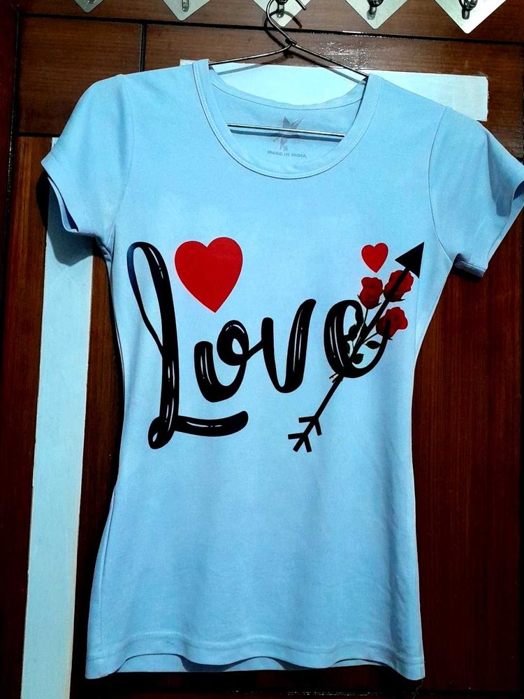 White T-shirt For Women With Love Print On It.