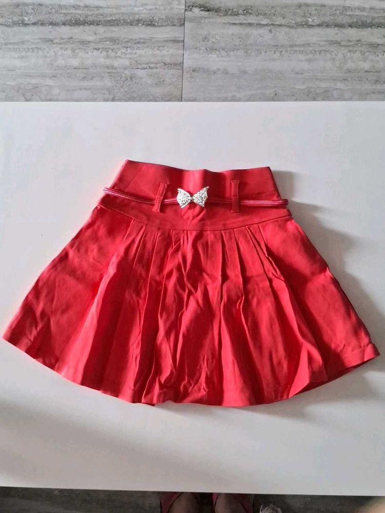 Red Stretchable Skirt With Belt