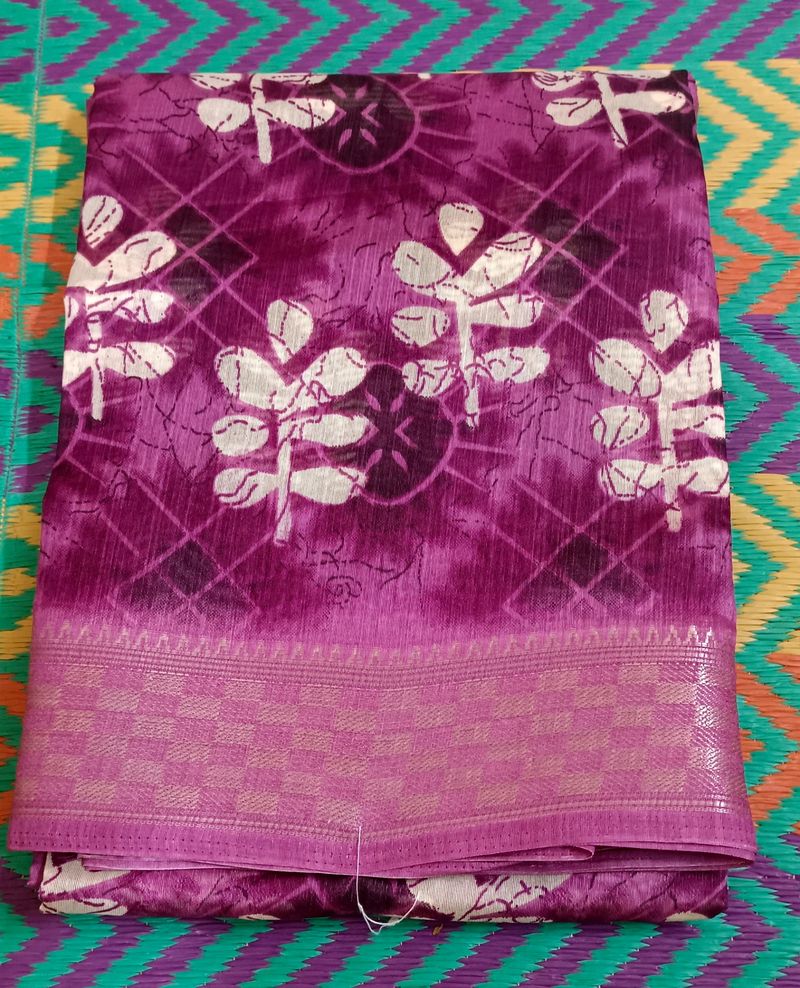 Cotton Linen Saree With Soft Satin Pattu