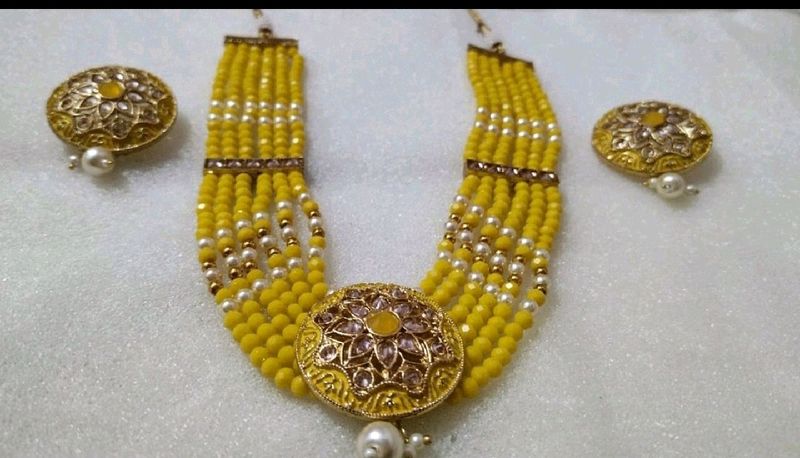 Mustard Colour Necklace With Earings