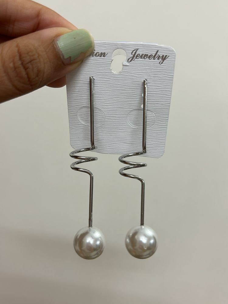 Pearl Silver Strand Drop Earrings