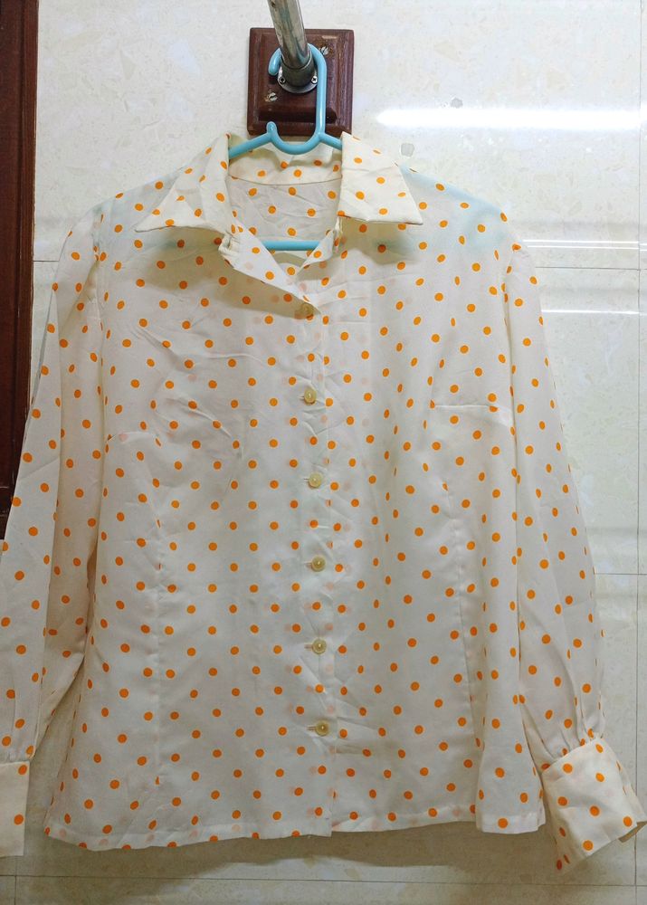 Orange Polka Dot Print S-hirt For Women's