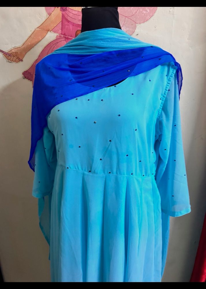 Reena blue anarkali with dupatta