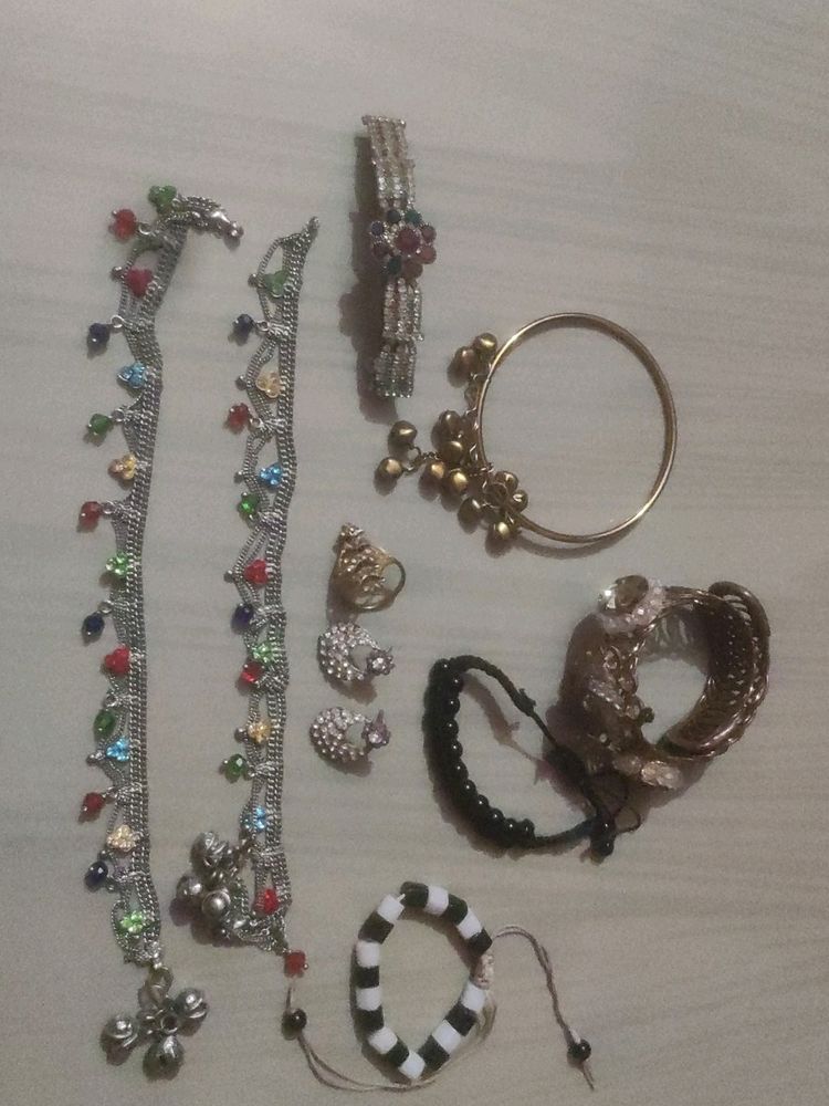 Hairclip, Anklets, 4 Bracelets , Earnigs, Ring.