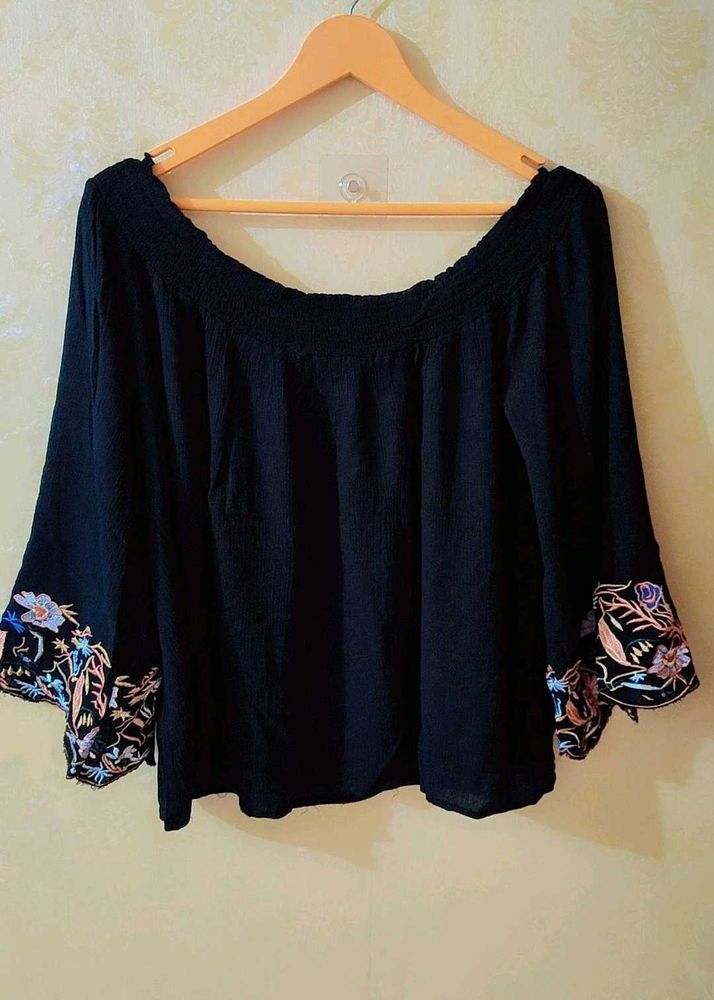 Embroidered Black Top