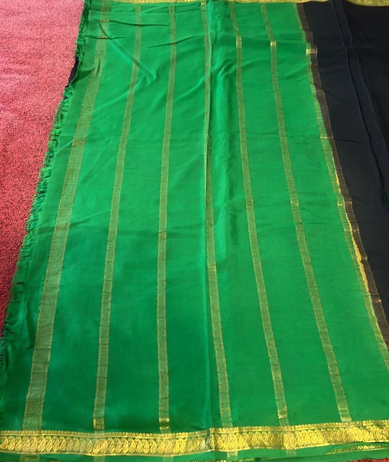 Vintage black And bright green mysore silk saree