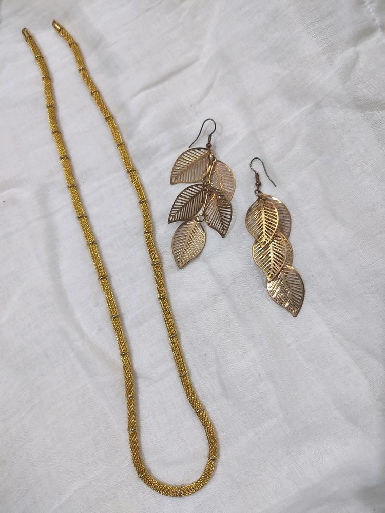 Gold Plated Chain & Leaf Earrings