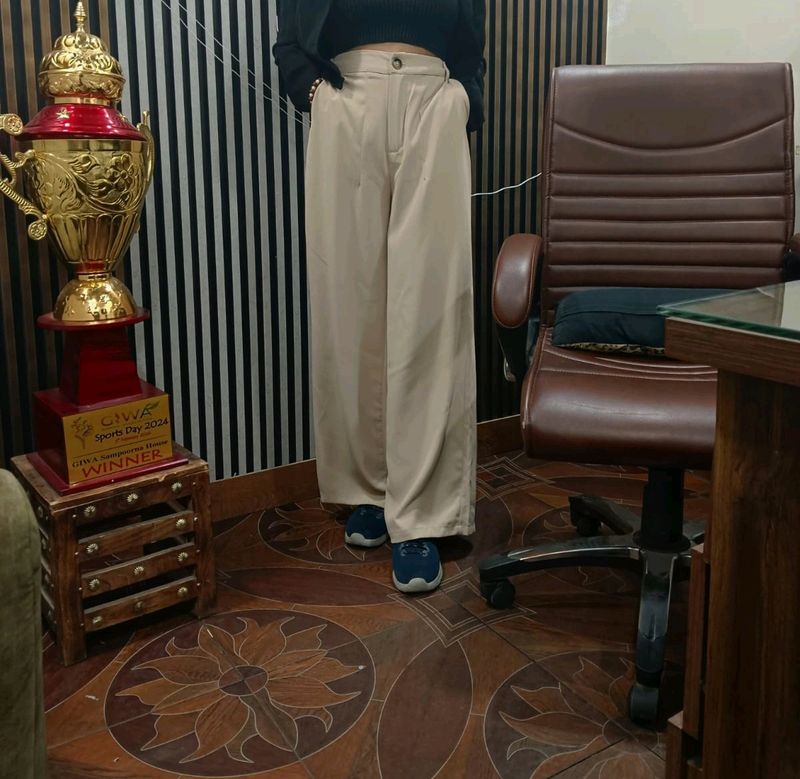 Beige Wide Leg Pants Korean Style