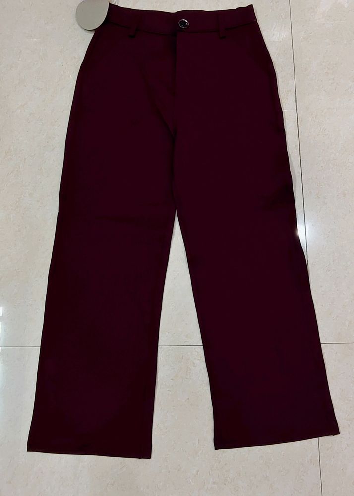 Burgundy Formal Pants For Women